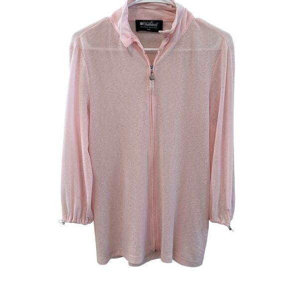 FL Weekend Frank Lyman Blush Pink Full Zip Up Lightweight Jacket Semi-Sheer Sz S - Picture 1 of 10